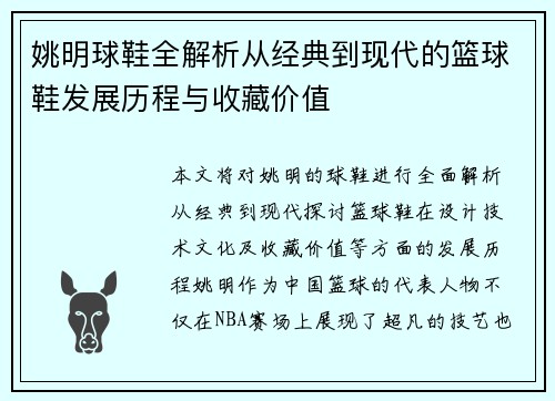 姚明球鞋全解析从经典到现代的篮球鞋发展历程与收藏价值